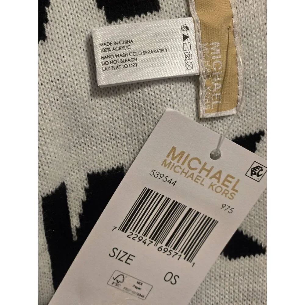 Michael Kors Women's Black/White MK Logo Reversible 65x10 Rectangle Scarf